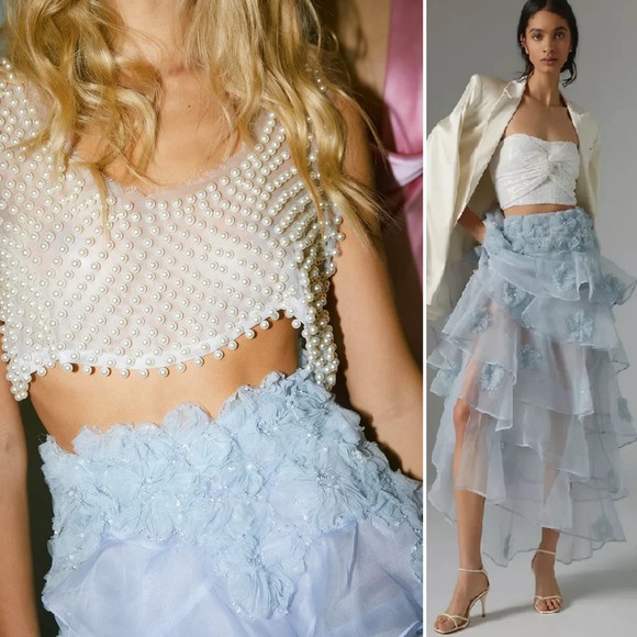 LoveShackFancy Grover Floral-Appliqué Tiered Organza Ruffled Maxi Skirt - Picture 3 of 12